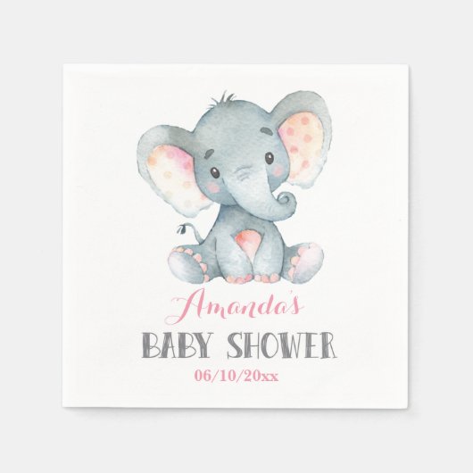 Serviette En Papier Serviettes roses Baby shower Eléphant fille (Devant)