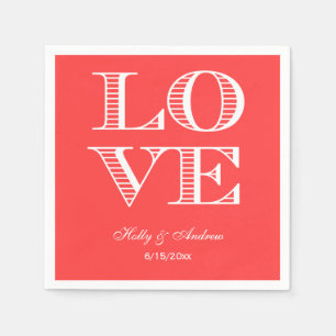 Serviette En Papier Serviettes Rouge Corail, Amour Blanc
