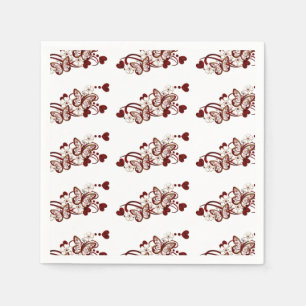 Serviette En Papier Serviettes rouges de motif de papillons de coeur