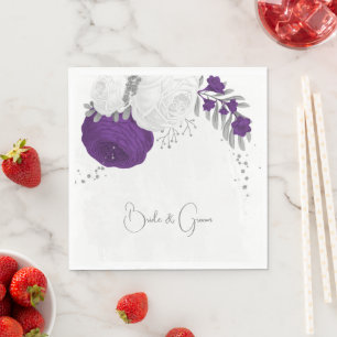 Serviette En Papier serviettes royales violet et fleurs blanches argen