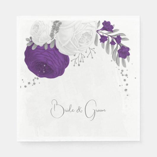 Serviette En Papier serviettes royales violet et fleurs blanches argen (Devant)