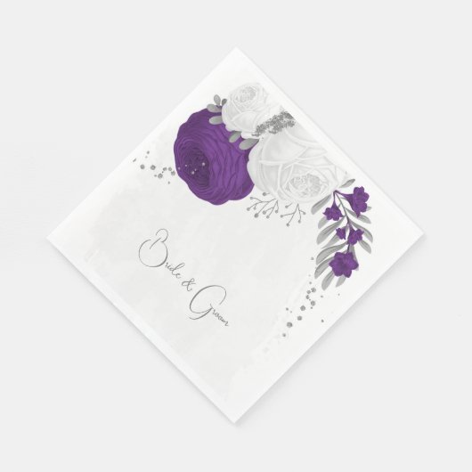Serviette En Papier serviettes royales violet et fleurs blanches argen (Coin)