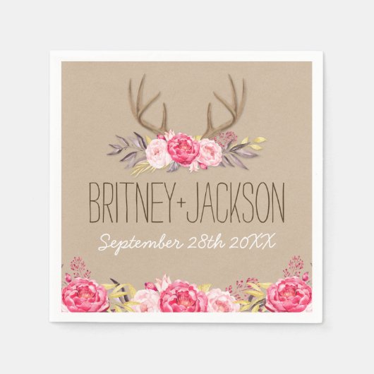 Serviette En Papier Serviettes Rustique Peony et Mariage Deer Antler (Devant)