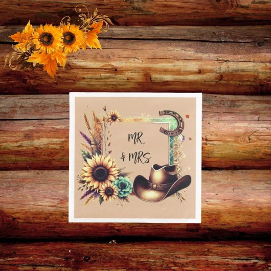 Serviette En Papier Serviettes Rustiques de mariage de tournesol