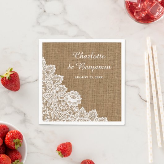Serviette En Papier Serviettes Rustiques Mariage Burlap et dentelle (En situation)