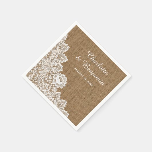 Serviette En Papier Serviettes Rustiques Mariage Burlap et dentelle (Coin)