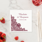 Serviette En Papier Serviettes Rustiques Mariage de dentelle Bourgogne (En situation)