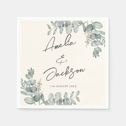 Serviette En Papier Serviettes Rustiques Mariage vert Eucalyptus Sage (Devant)