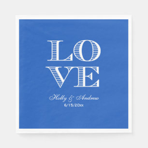 Serviette En Papier Serviettes Saphir Bleu, Amour Blanc