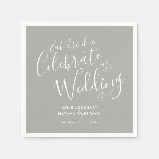 Serviette En Papier Serviettes simples en mariage gris et blanc (Devant)