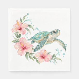 Serviette En Papier Serviettes Tropicales Tortue de Mer & Hibiscus Ros