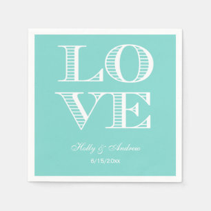 Serviette En Papier Serviettes Turquoise Aqua, Blanc LOVE