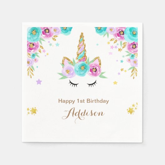 Serviette En Papier serviettes Unicorne avec fleurs (Devant)