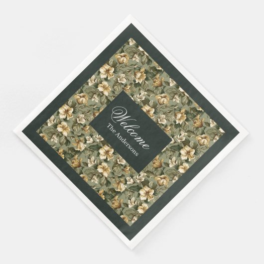 Serviette En Papier Serviettes Vert Sage Personnalisées Style Chic Sha (Coin)