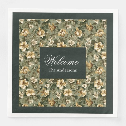 Serviette En Papier Serviettes Vert Sage Personnalisées Style Chic Sha (Devant)