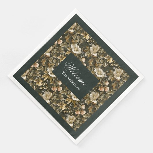 Serviette En Papier Serviettes vertes personnalisées Botanique Pastel (Coin)