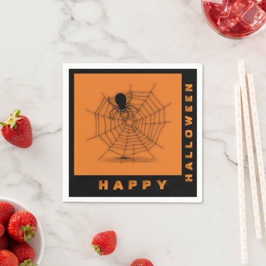 Serviette En Papier Serviettes Web Araignée Orange et Noir (En situation)