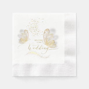Serviette En Papier Servilleta de papel con mariposas doradas