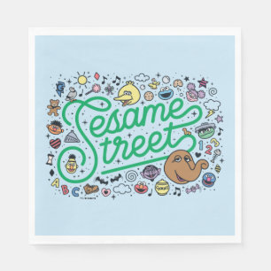 Serviette En Papier Sésame Sésame   Sesame Street Green Doodle Script
