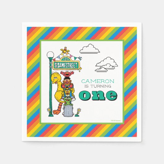 Serviette En Papier Sesame Street Characters & Street Sign Birthday Na (Devant)