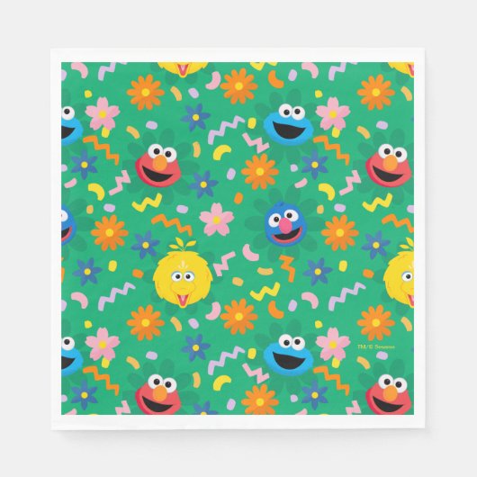 Serviette En Papier Sesame Street Green Floral Motif (Devant)
