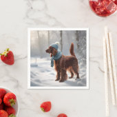 Serviette En Papier Setter Irlandais Dans La Forêt Neige (En situation)