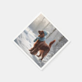 Serviette En Papier Setter Irlandais Dans La Forêt Neige (Coin)