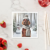 Serviette En Papier Setter irlandais de Noël avec Snowman (En situation)