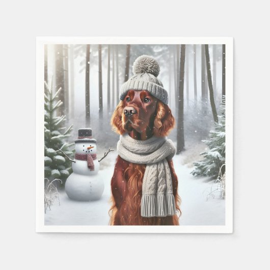 Serviette En Papier Setter irlandais de Noël avec Snowman (Devant)