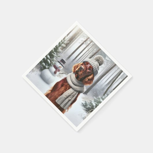 Serviette En Papier Setter irlandais de Noël avec Snowman (Coin)