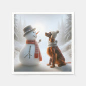 Serviette En Papier Setter irlandais de Noël avec Snowman (Devant)