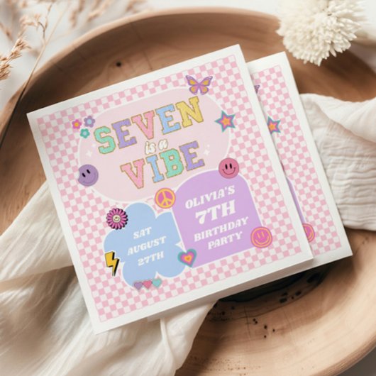 Serviette En Papier Seven Is A Vibe Preppy Patch 7th Birthday Party
