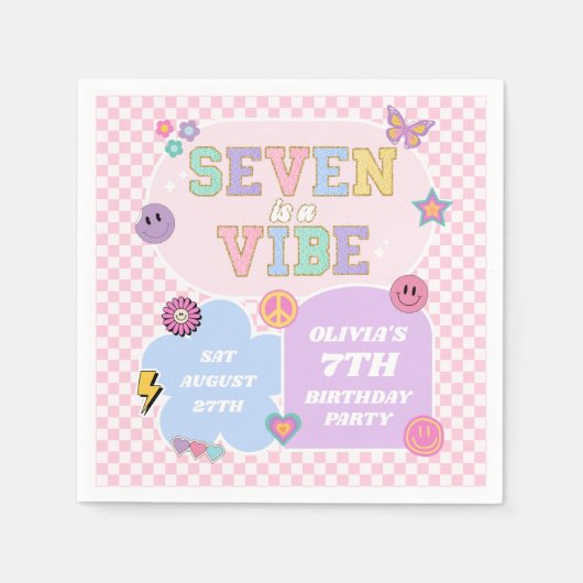 Serviette En Papier Seven Is A Vibe Preppy Patch 7th Birthday Party (Devant)