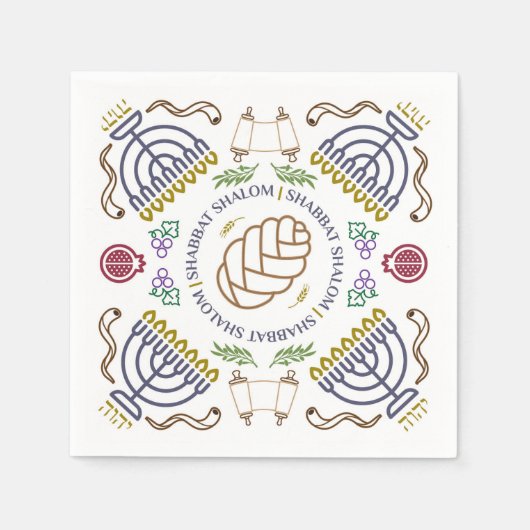 Serviette En Papier Shabbat Shalom Cocktail moderne serviettes (Devant)