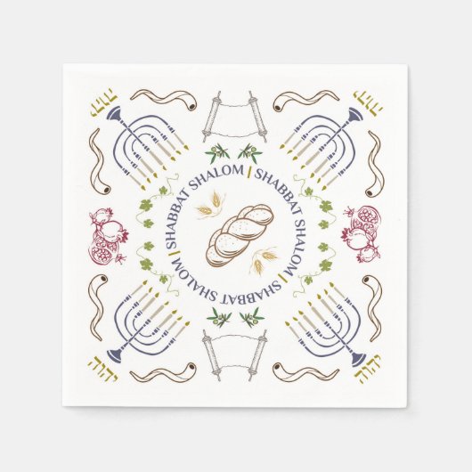 Serviette En Papier Shabbat Shalom Cocktail traditionnel serviettes (Devant)