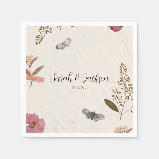 Serviette En Papier Shabby Chic Mariage Pressé Fleurs (Devant)