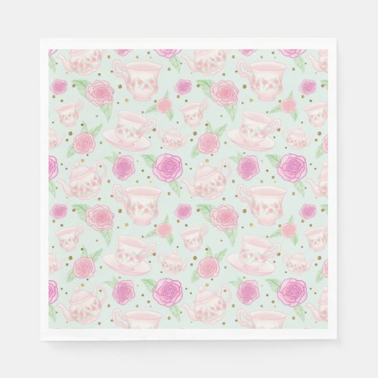 Serviette En Papier Shabby Chic Mint Et Gold Tea Party (Devant)