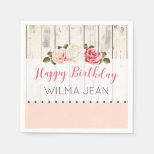 Serviette En Papier Shabby Chic Rose Rustique Bois Personnalisé Annive