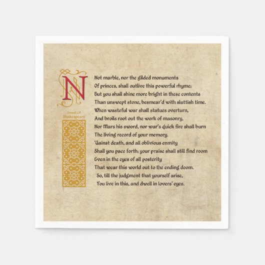 Serviette En Papier Shakespeare Sonnet 55 (LV) sur Parchemin (Devant)