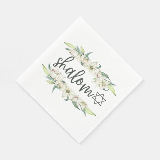 Serviette En Papier Shalom (avec Lilies et Etoile de David) (Coin)