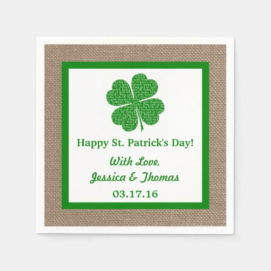 Serviette En Papier Shamrock & Burlap St. Patrick's Day (Devant)