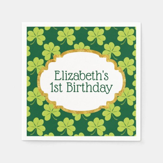 Serviette En Papier Shamrock de Clover Vert mignon Anniversaire Motif (Devant)