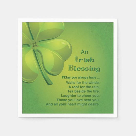 Serviette En Papier Shamrock vert d'Irlande Blessings (Devant)