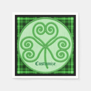 Serviette En Papier Shamrock vert et noir en plaid