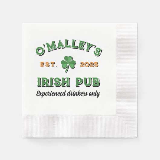 Serviette En Papier Shamrock Votre Nom Slogan Year Est. Irish Pub (Devant)