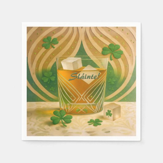 Serviette En Papier Shamrocks Irish Whiskey Tumbler "Sláinte!" (Devant)