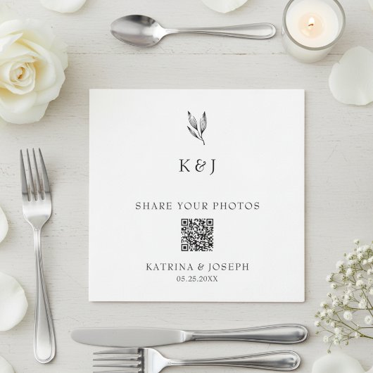 Serviette En Papier Share your Photos QR Code Botanical Wedding