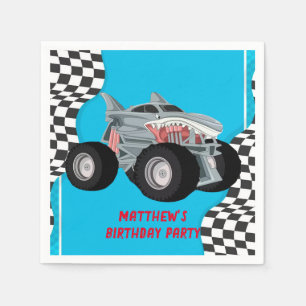 Serviette En Papier Shark Monster Truck Racing Drapeau fête d'annivers