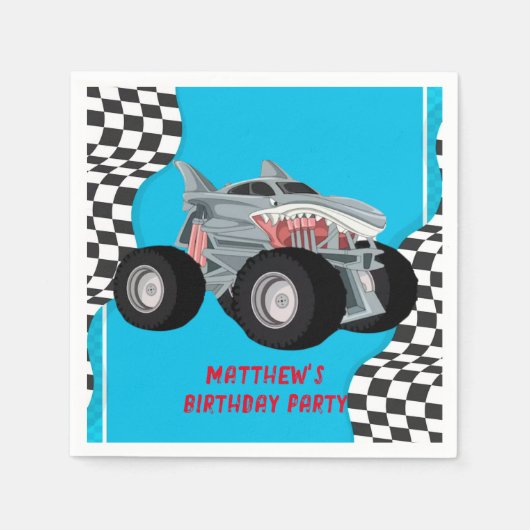 Serviette En Papier Shark Monster Truck Racing Drapeau fête d'annivers (Devant)