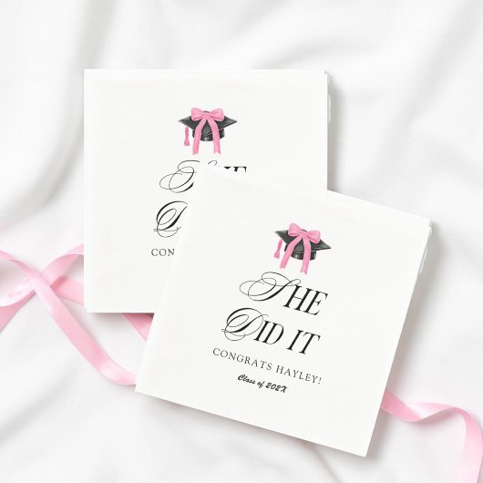 Serviette En Papier She Did It Coquette Girly Graduation Party